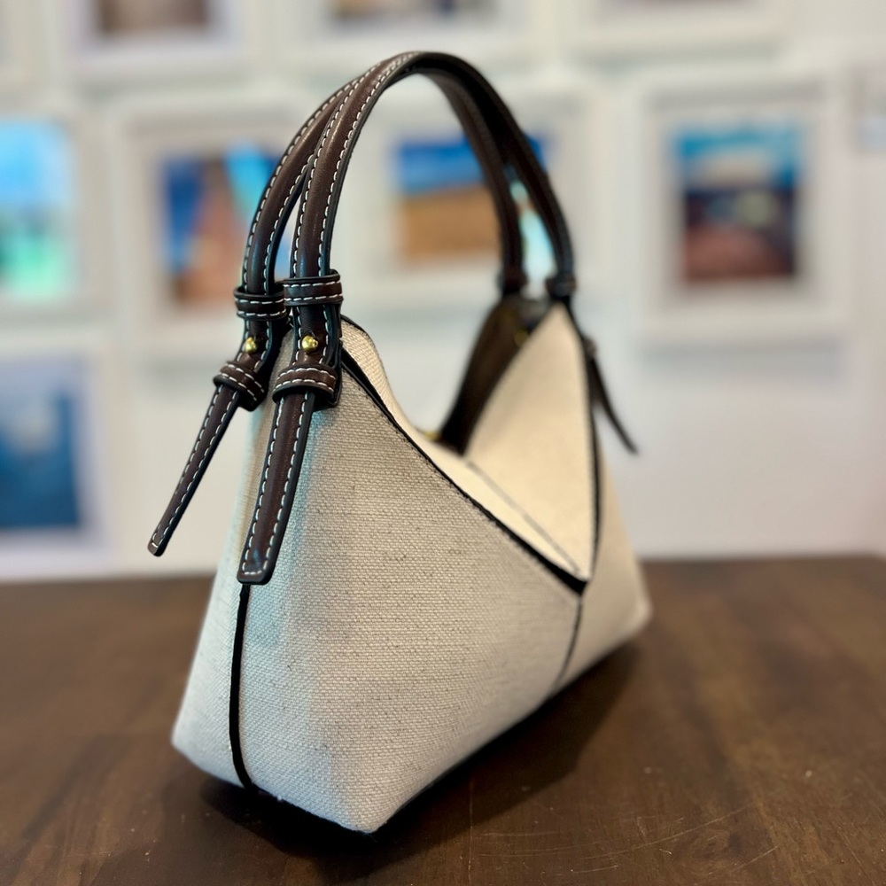 Mini Seam Detail Bucket Bag / Puzzle Bag in Linen - Picture 2 of 8